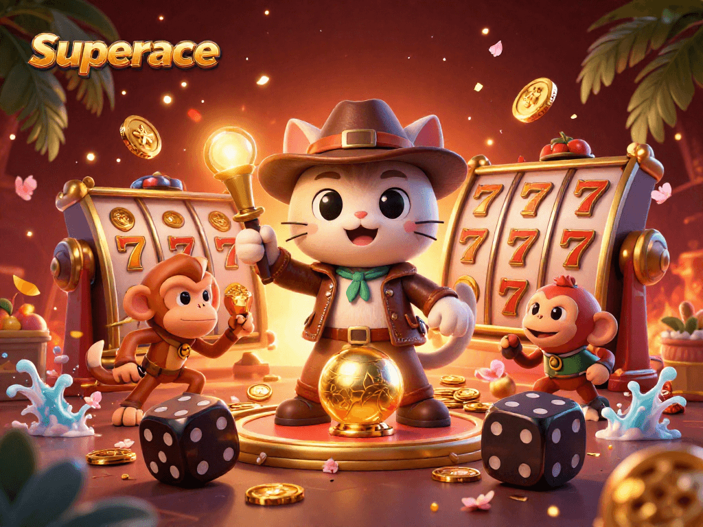 Experience the thrill of superace with a blazing golden artifact in a vibrant casino.