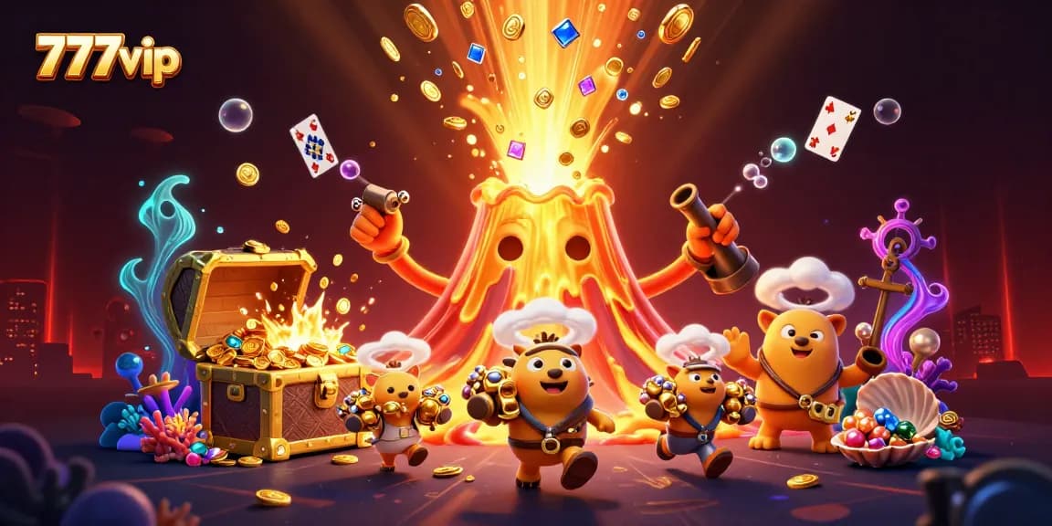 Experience thrilling gameplay with 777vip's vibrant casino atmosphere, showcasing triumphant treasures and energetic gameplay.