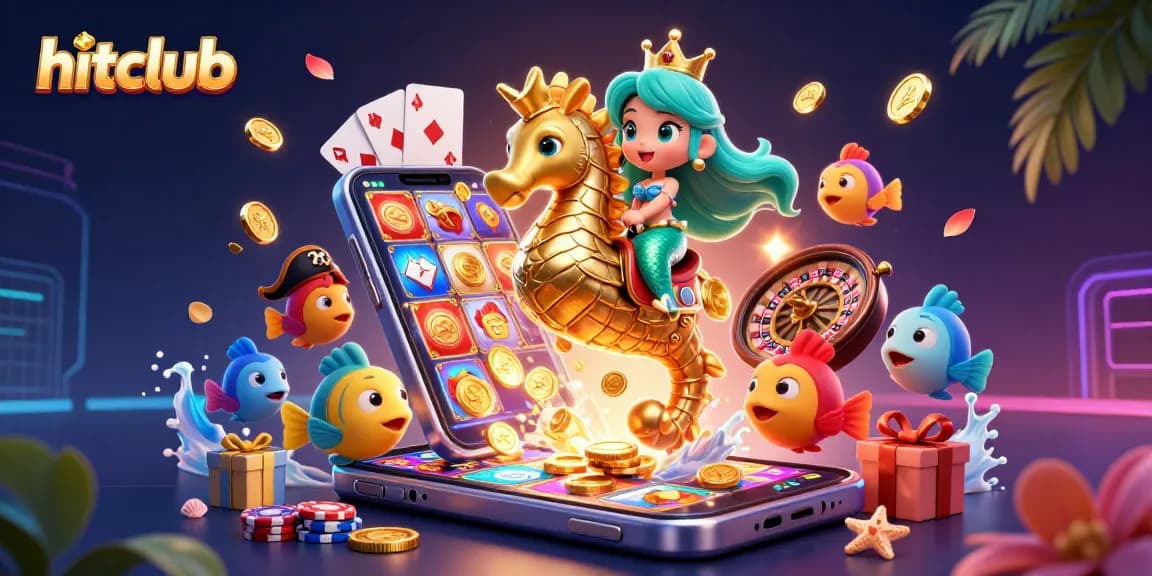 Experience the thrill of hitclub with a mermaid princess and gaming elements in vibrant 3D illustration.
