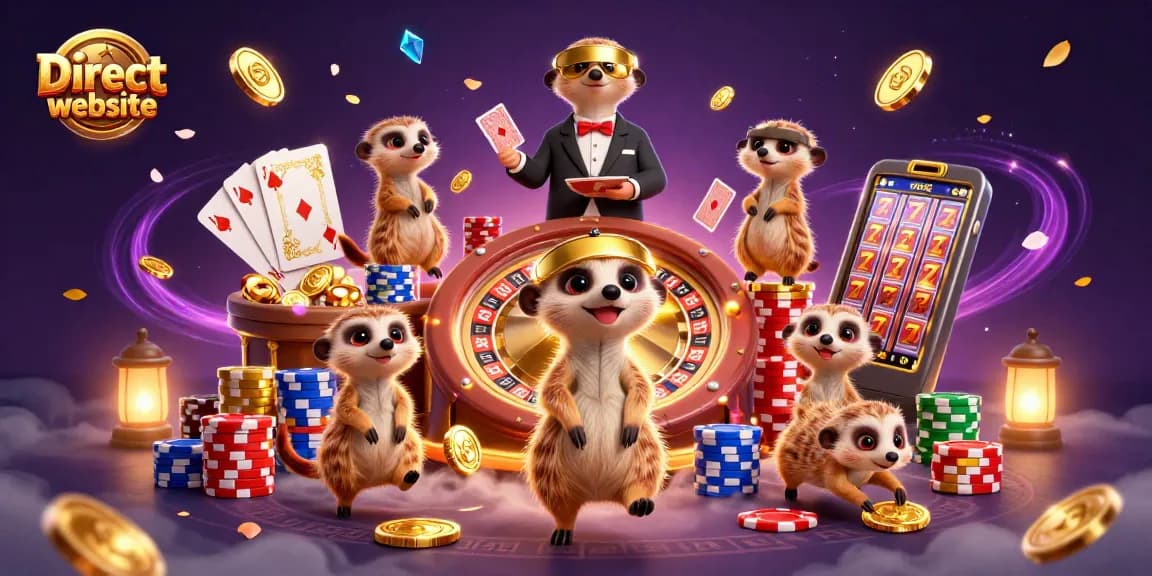 Spin to win at the Direct website's exciting casino with animated meerkat dealers and vibrant slot games.