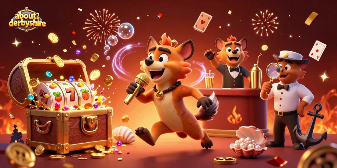 Engage with fun Bonus Buy Slots at aboutderbyshire, featuring vibrant casino-themed illustrations and dynamic characters.