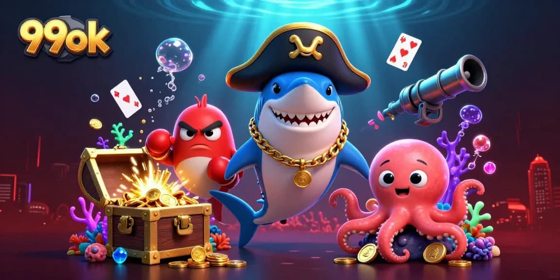 Engage with the thrilling world of 99ok as a pirate shark and friends uncover treasure.