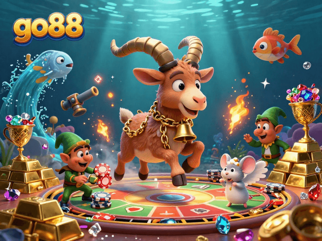 Experience thrilling go88 fishing games as mischievous gremlins steal poker chips in a vibrant casino scene.