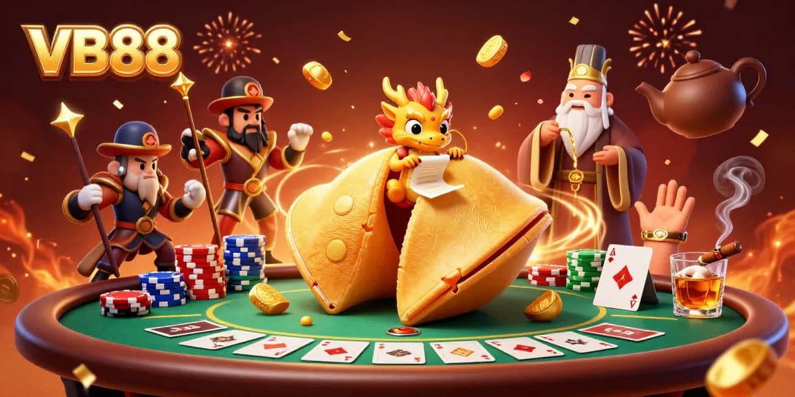 Engage in the thrill of VB88 casino with a vibrant 3D illustration filled with poker excitement.