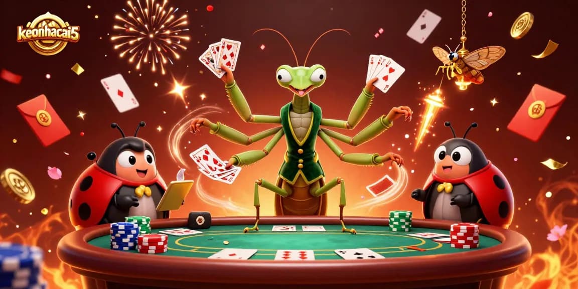 Engage in thrilling poker action with keonhacai5, showcasing a vibrant casino scene filled with excitement.