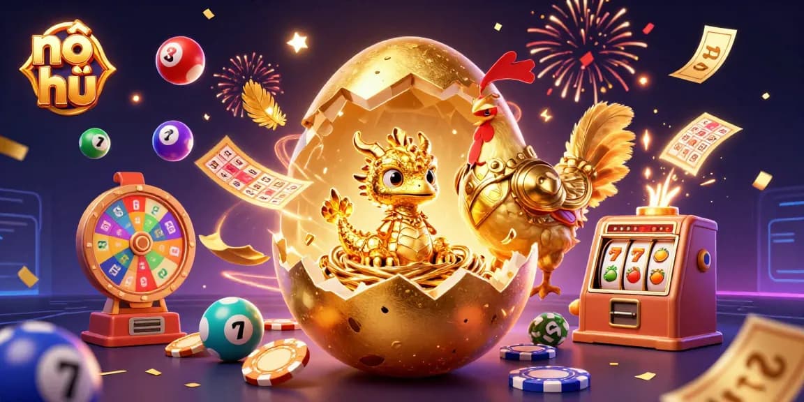 Engage in the thrilling world of nổ hũ with a golden dragon and dynamic casino elements.