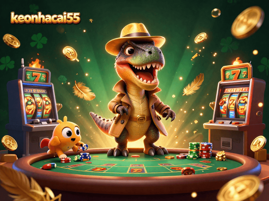 Experience keonhacai55' thrilling blackjack scene with a velociraptor card counter and stegosaurus pit boss.