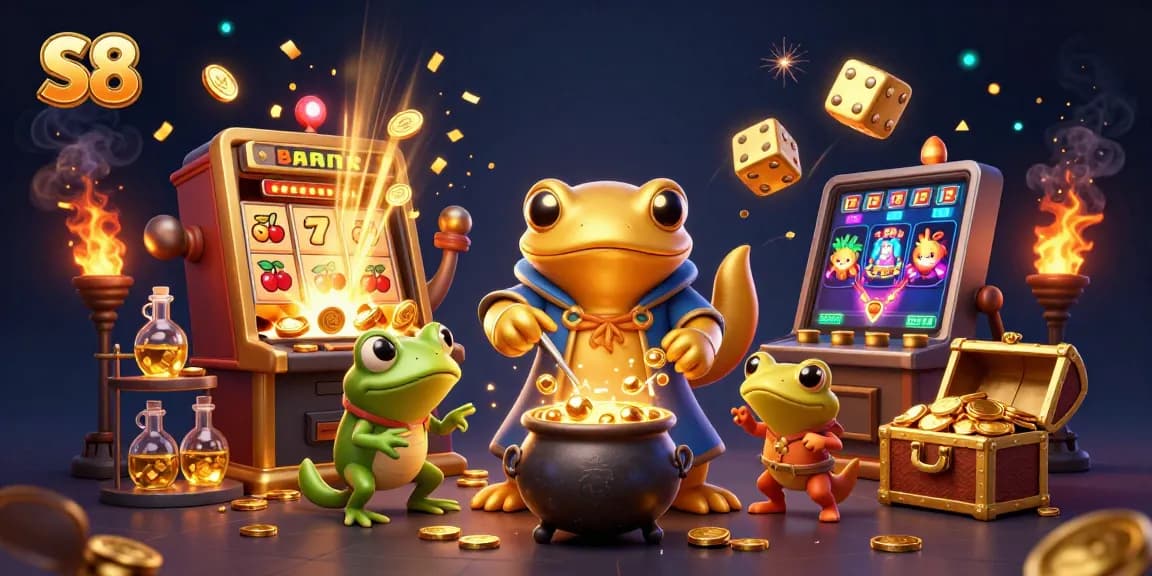 S8 captivates players with a magical casino scene featuring golden treasures and dynamic game elements.