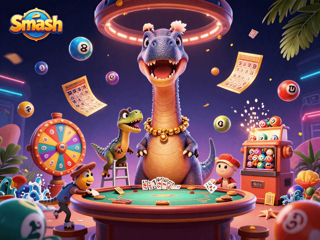Smash Casino features vibrant characters in a lively visual celebration of gaming action.