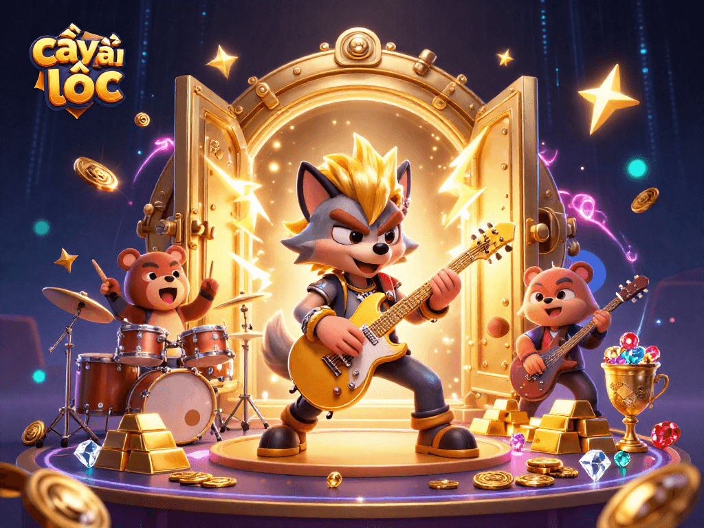 Experience the excitement of cây tài lộc in a vibrant casino scene with dynamic characters and dazzling game elements.
