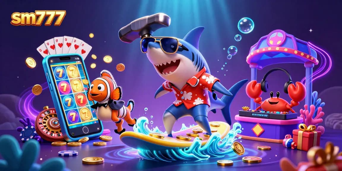 Experience thrilling gameplay with sm777, featuring fun characters and a vibrant casino setting.