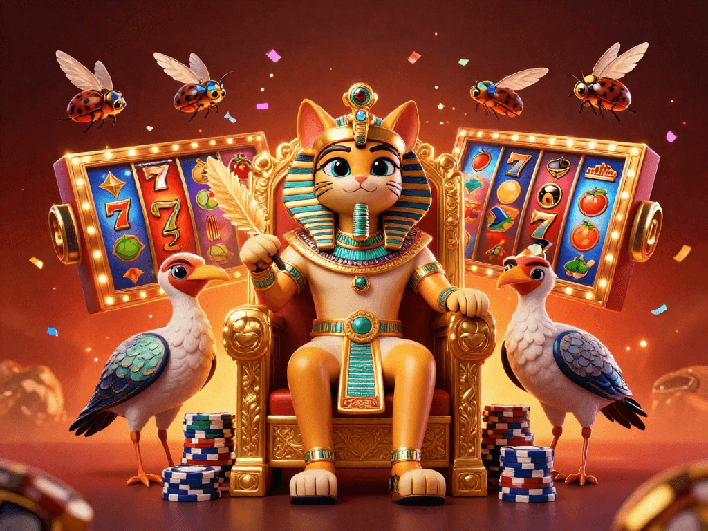 Experience the excitement of spaceman88 with vibrant slot reels and captivating characters in a dynamic casino scene.
