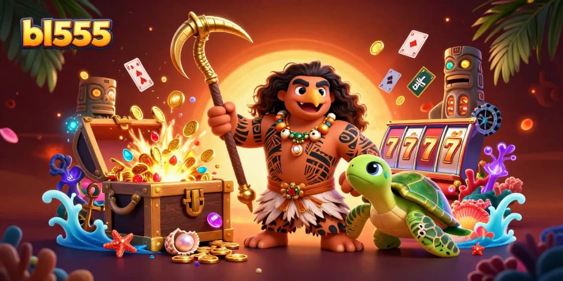 Win big with bl555 in this vibrant and packed casino scene featuring themed characters and gambling elements.