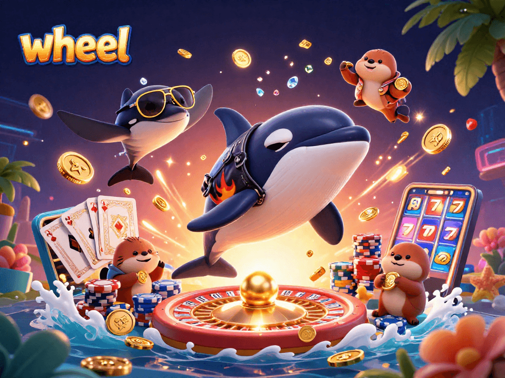 Experience the excitement of the wheel at our vibrant casino, featuring colorful characters and gold coins!