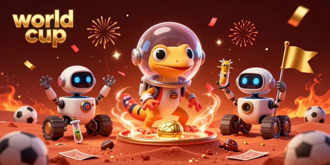 Experience thrilling world cup bets with a cartoon Martian gecko uncovering a golden casino