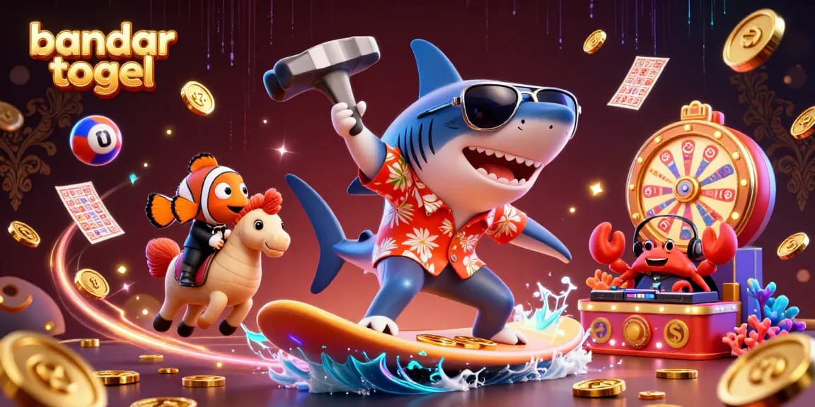 Engage with bandar togel excitement featuring unique characters and dynamic lottery elements in a vibrant 3D scene.