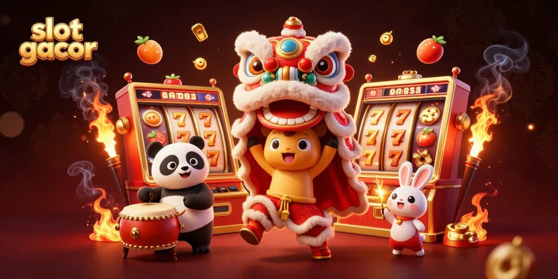 Engage with slot gacor in a vibrant 3D illustration featuring lively characters and dynamic slot elements.