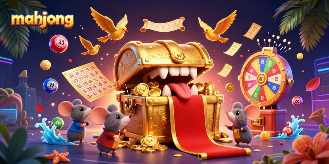 Engage in mahjong action with treasure chests, colorful lottery balls, and dynamic casino elements.