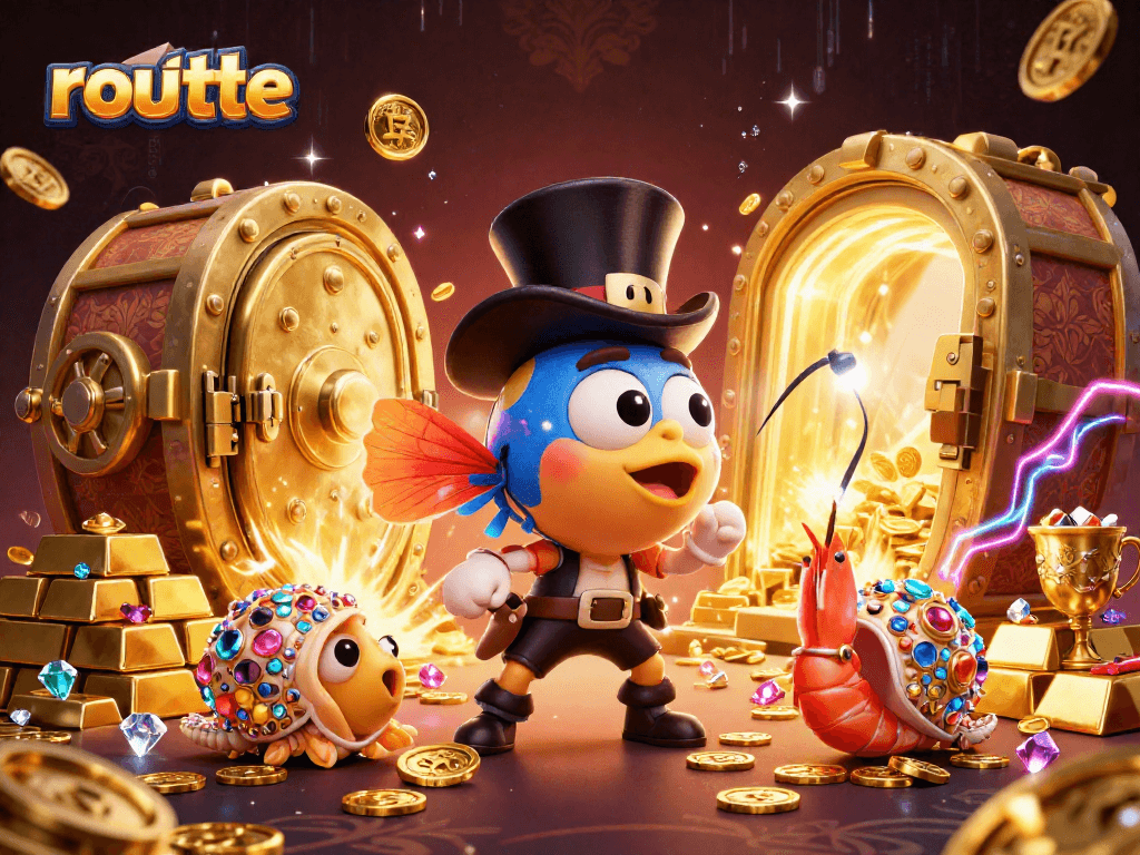 Engaging roulette scene with anglerfish, pirate shrimp, and gem-filled sea snail attracting coins.