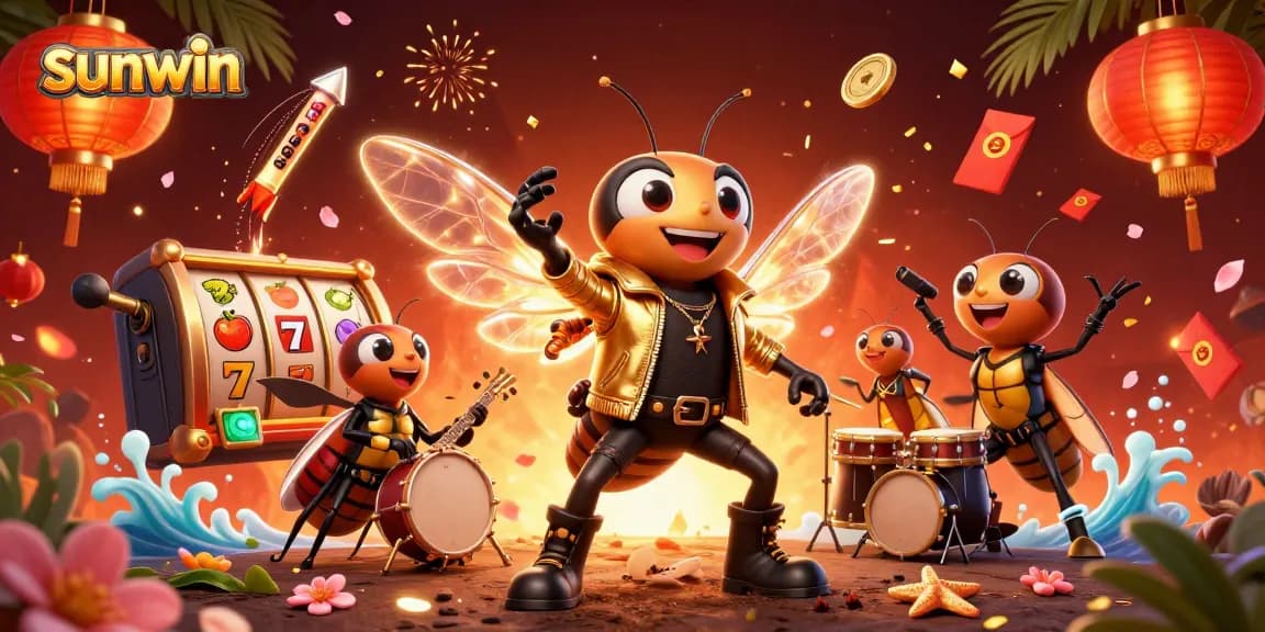 Experience sunwin slot excitement with buzzing cicada rock star in a vibrant casino scene full of energy.