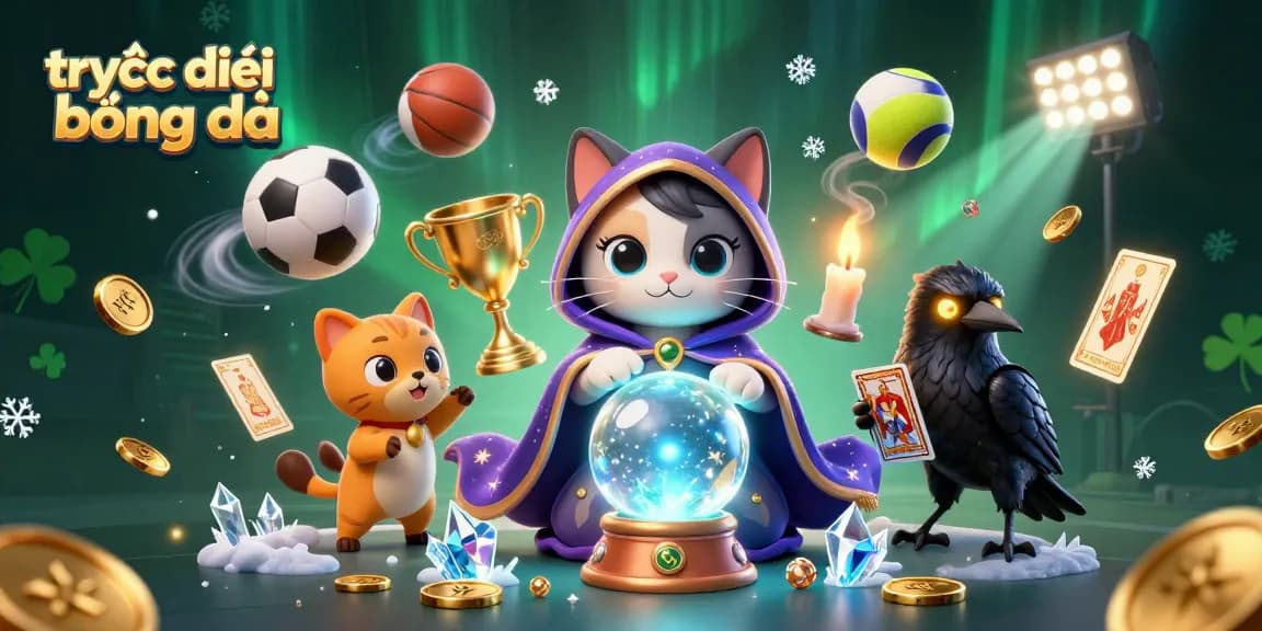 Experience trực tiếp bóng đá with captivating 3D visuals featuring sports elements and dynamic characters.