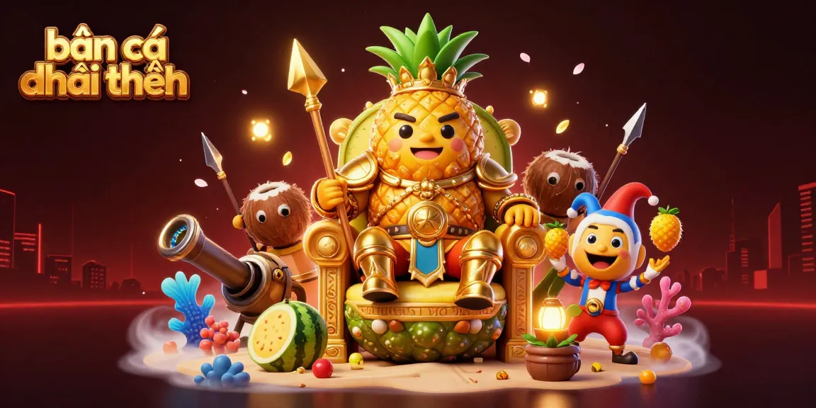 Shoot in the bắn cá đổi thưởng game as the golden pineapple king reigns with coral surroundings and a watermelon cannon.