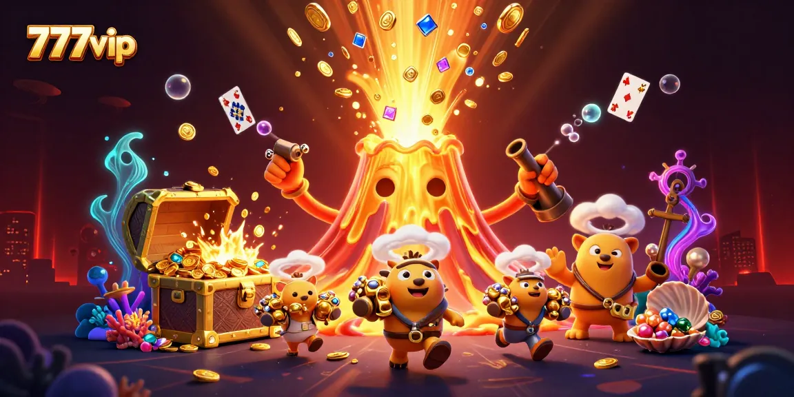 Experience thrilling gameplay with 777vip's vibrant casino atmosphere, showcasing triumphant treasures and energetic gameplay.