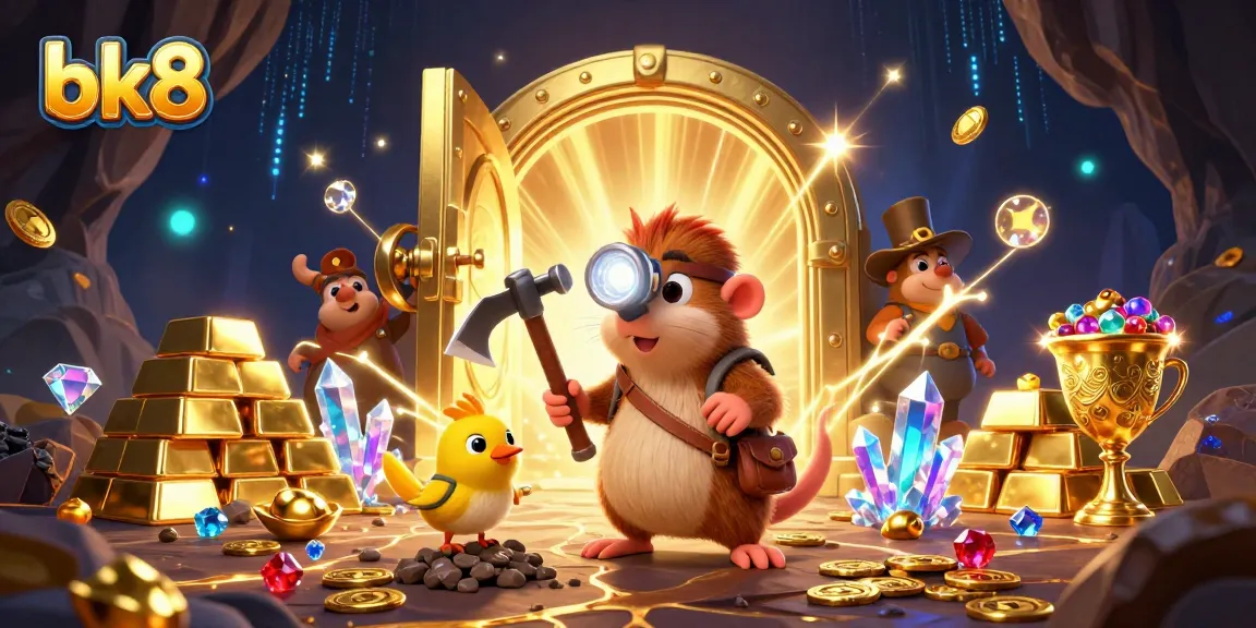 Experience the excitement of bk8 in this captivating 3D casino treasure scene filled with gold and gems.