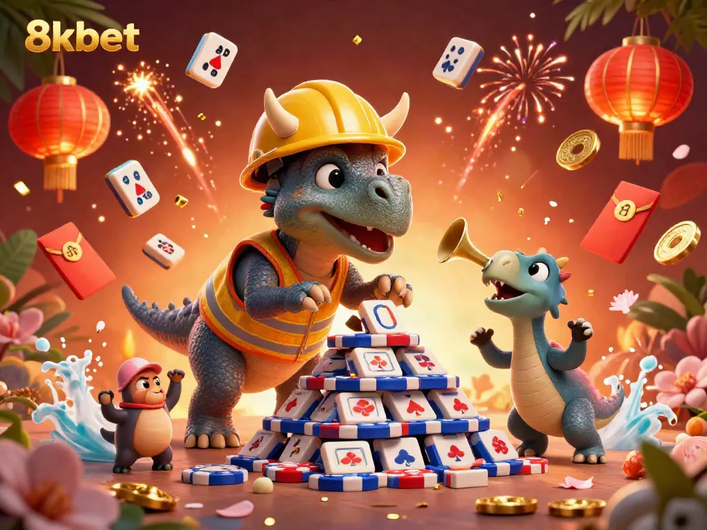 Engage with 8xbet's dynamic casino scene, featuring lively characters and vibrant casino elements.