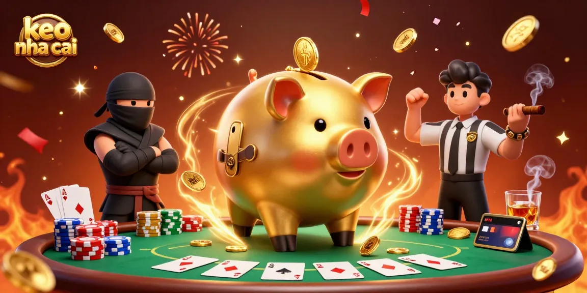 Place bets with keo nha cai while enjoying a vibrant 3D illustration of a sumo wrestler, ninja, and samurai at a vibrant casino poker table.