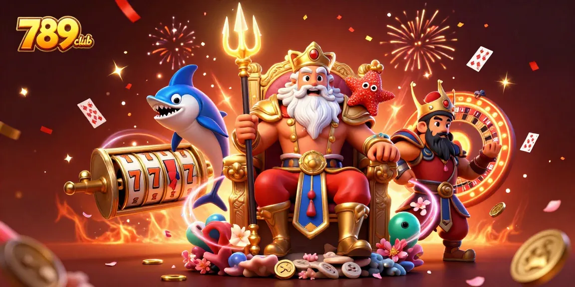 Engage in thrilling gameplay with 789club's animated casino scene featuring vibrant slot reels and roulette.