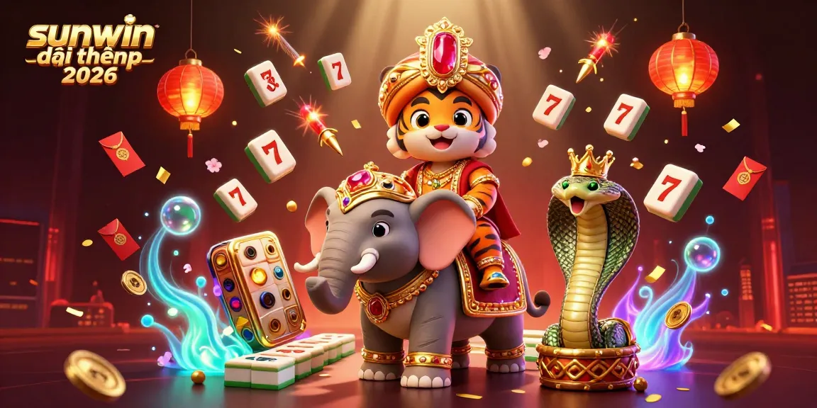 Experience the thrill of sunwin đổi thưởng 2026 with our energetic 3D casino scene featuring a majestic maharaja and vibrant game elements.