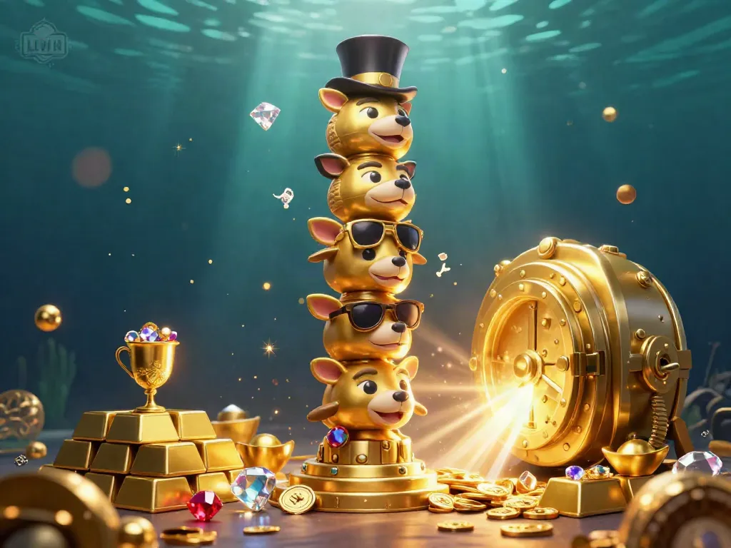 Catch the thrill of LLWIN with a vibrant 3D casino illustration depicting a magical totem amidst golden treasures.