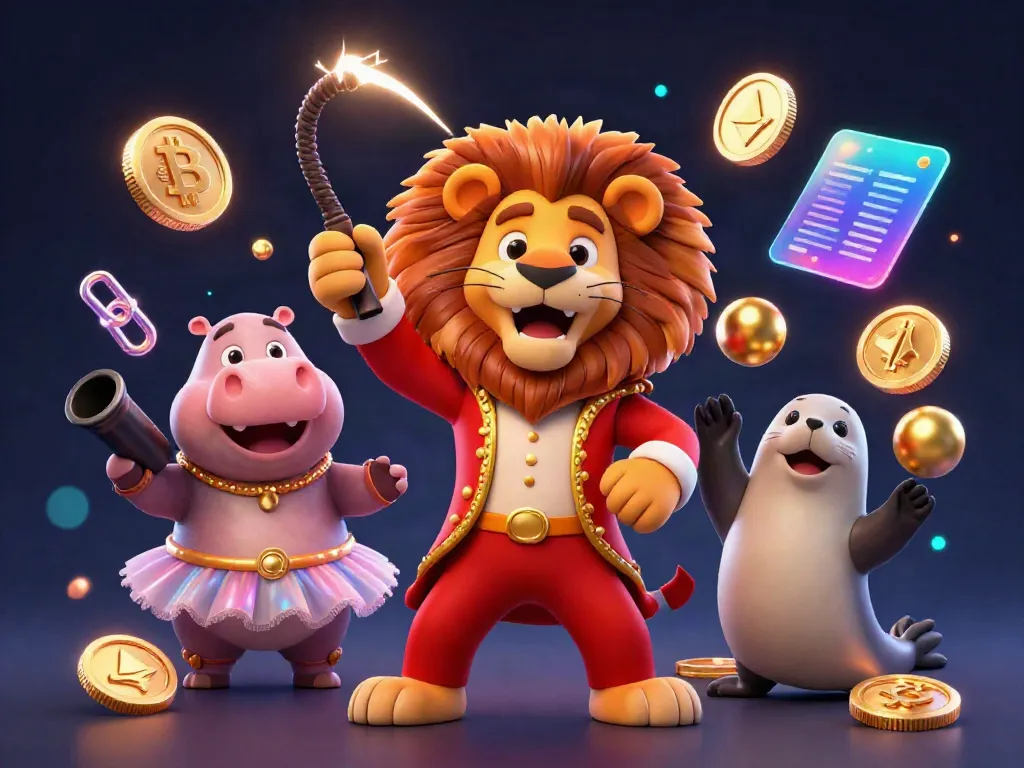 Join the excitement of gambling at au88 with a vibrant circus theme, featuring characters and crypto elements.