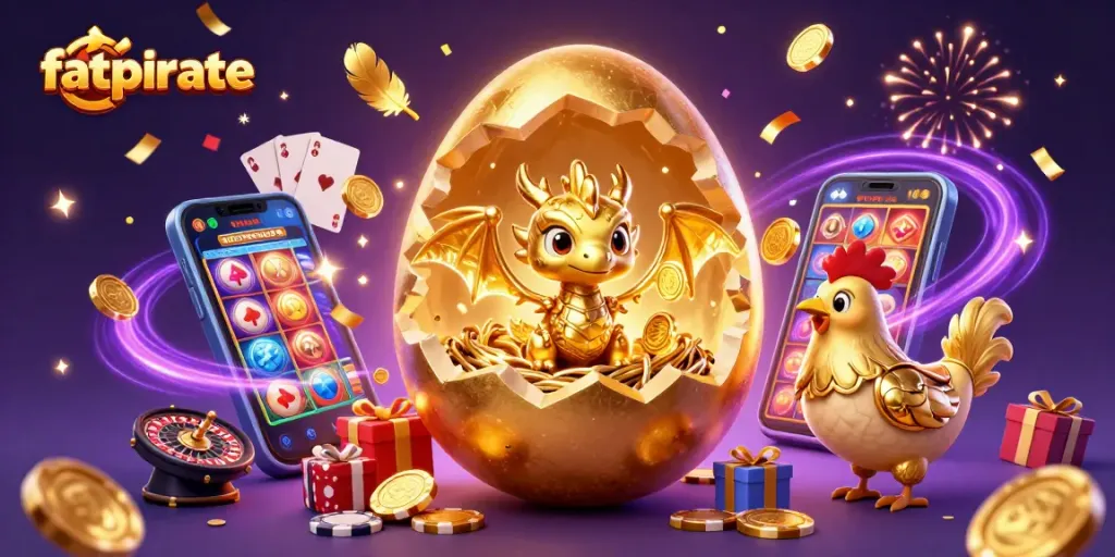 Experience thrilling gameplay with fatpirate's golden dragon and poker chips, amidst exciting casino elements.
