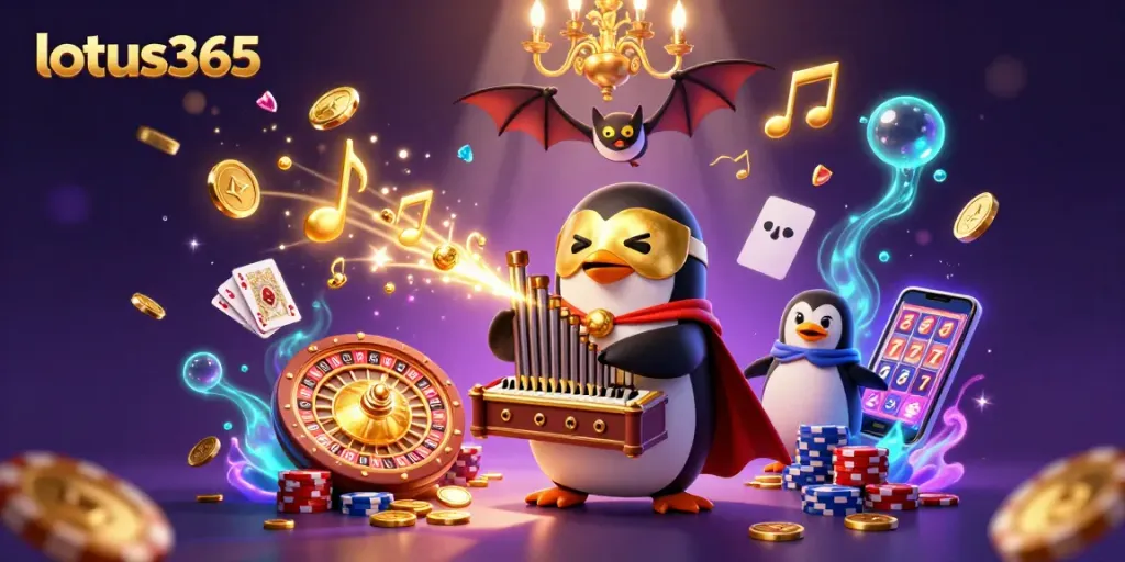 Experience exciting betting at lotus365 with vibrant casino elements in this dynamic 3D illustration.