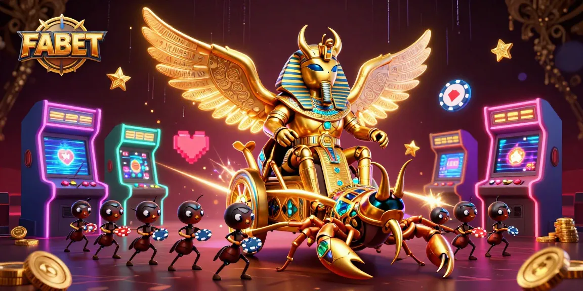 Experience vibrant gaming excitement with FABET's dynamic casino adventure illustration featuring a majestic golden scarab beetle.