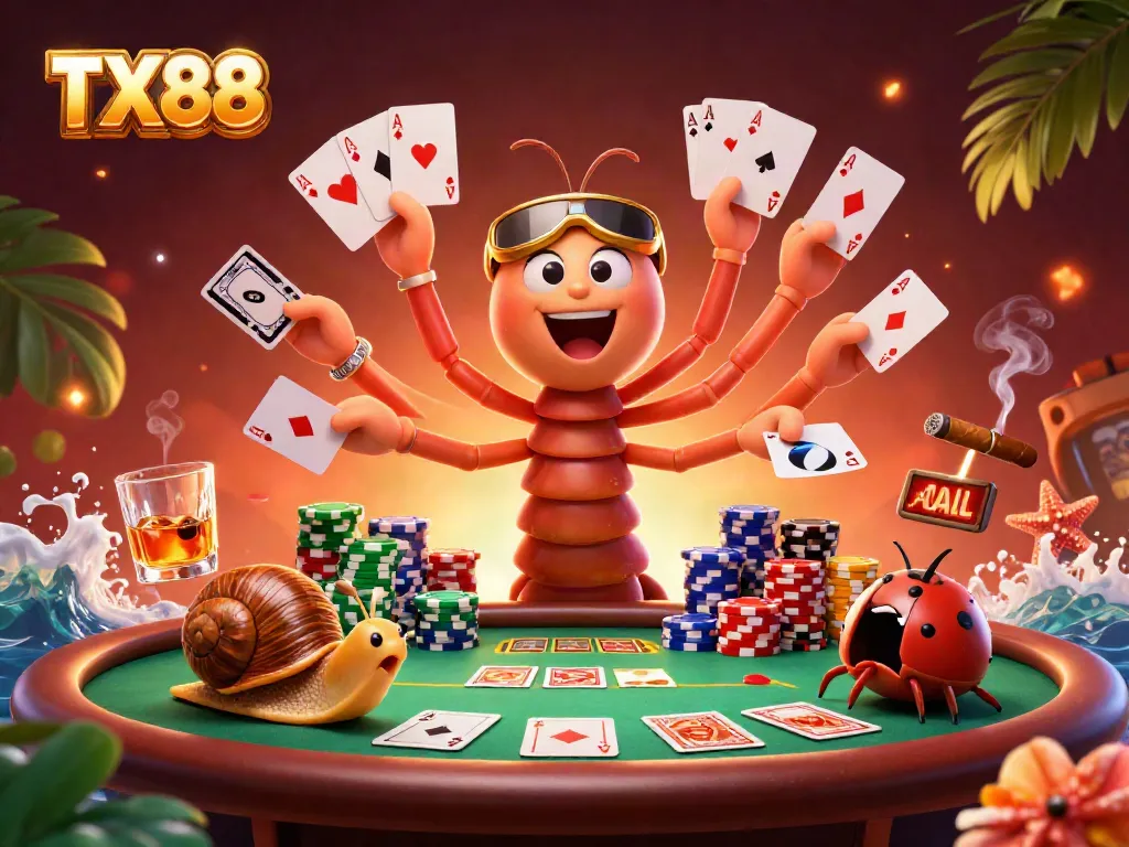 Experience the excitement of TX88 with animated characters and vibrant casino elements.