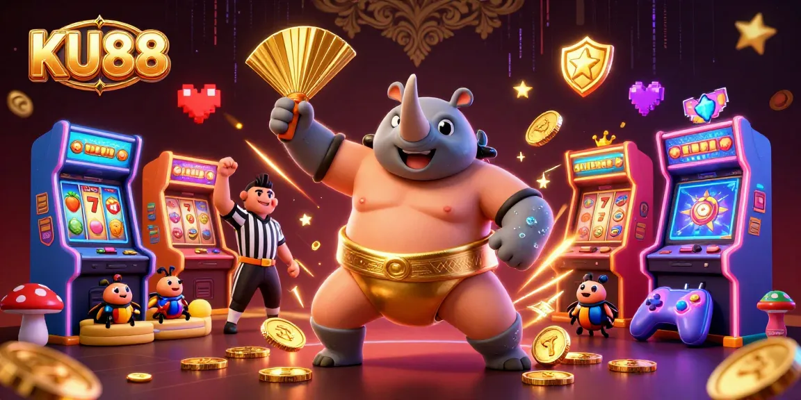 Bet on exciting games at KU88 with thrilling illustrations of champions and vibrant gaming action.