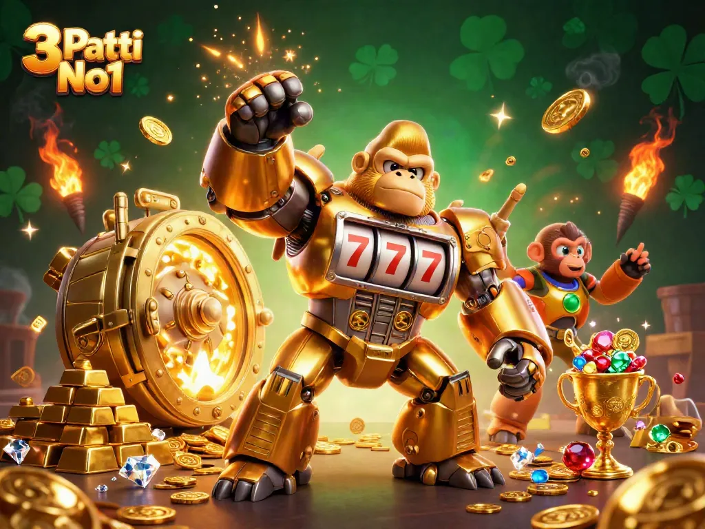 Experience the thrilling gameplay of 3 Patti No1 with a dynamic 3D illustration showcasing casino elements.