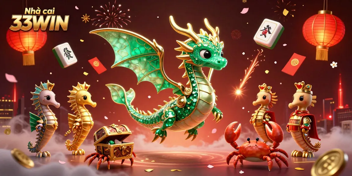 Engage in the thrilling world of Nhà cái 33WIN with emerald sea dragons and treasure chests.