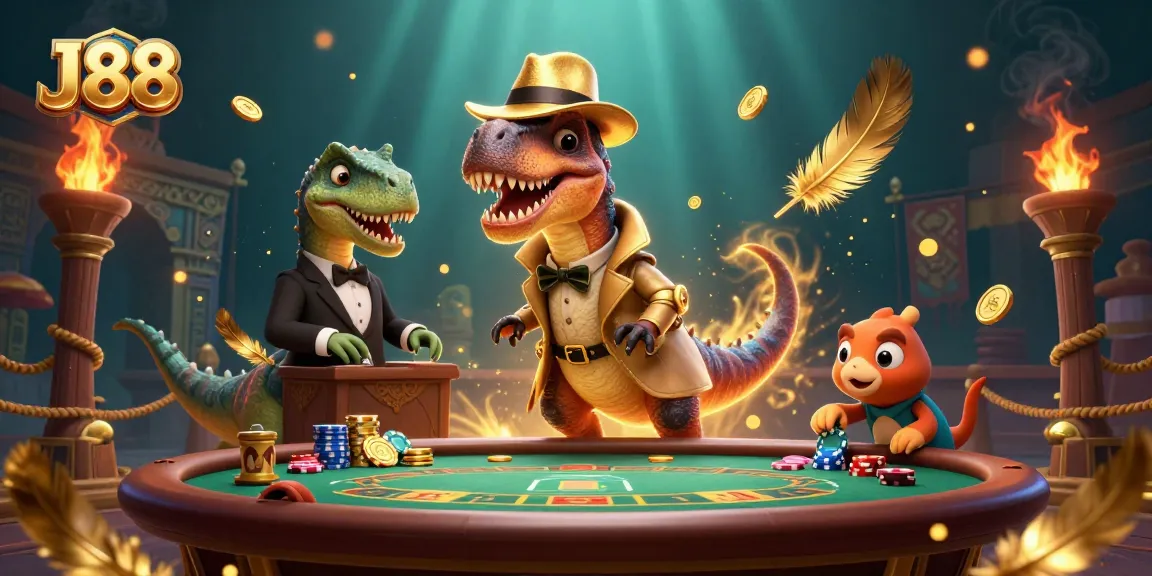 Experience thrill and excitement with J88 as the velociraptor steals chips at the blackjack table.