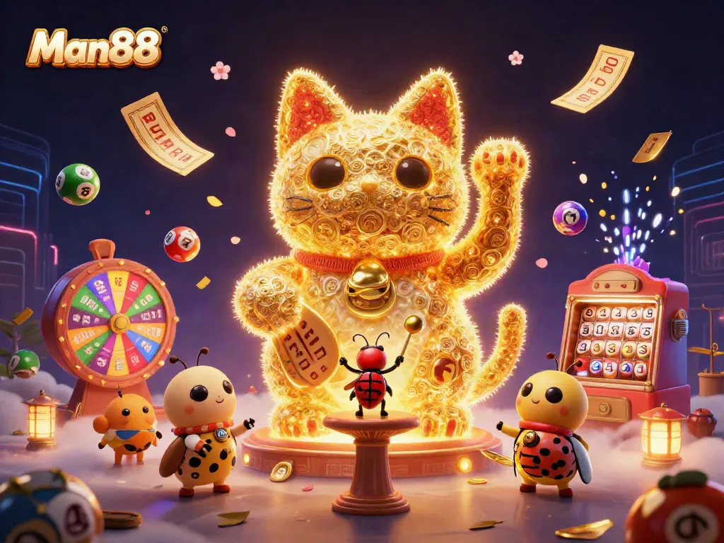 Experience thrilling wins with Man88 in a vibrant casino-themed fantasy scene.