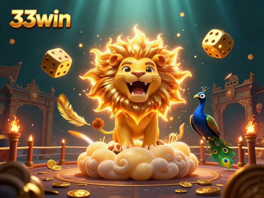 Experience vibrant online gaming with 33win's 3D casino scene featuring thrilling elements and symbols.