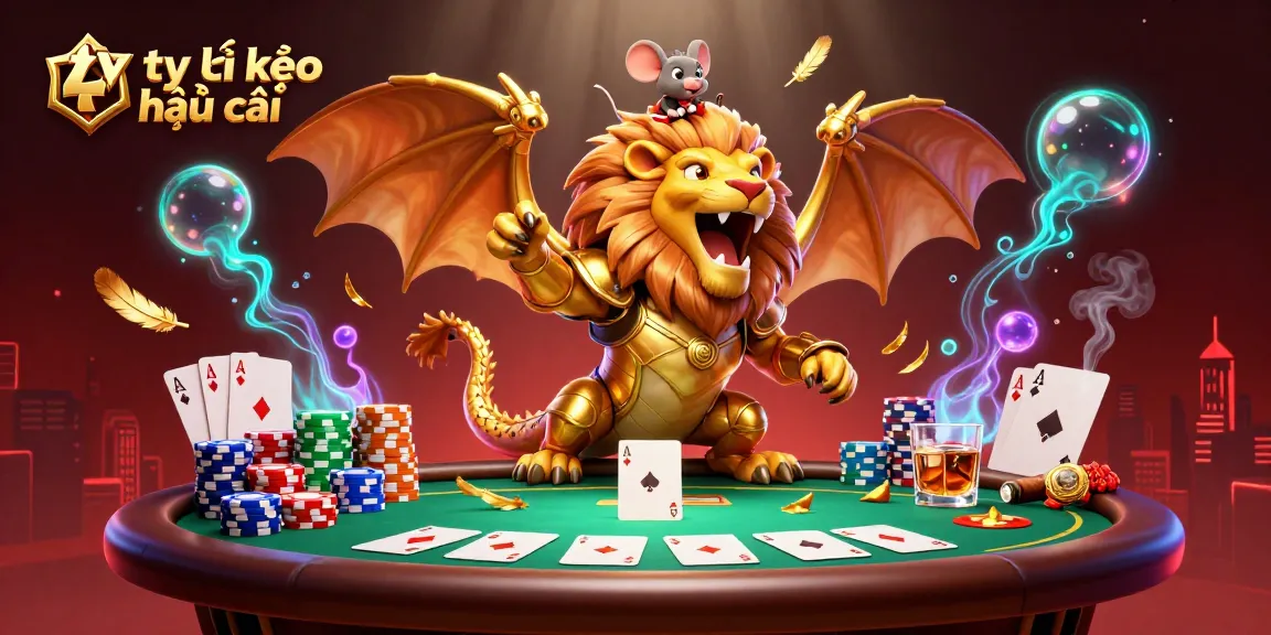 Experience the excitement of tỷ lệ kèo nhà cái with dynamic poker elements and a roaring chimera in a thrilling casino scene.