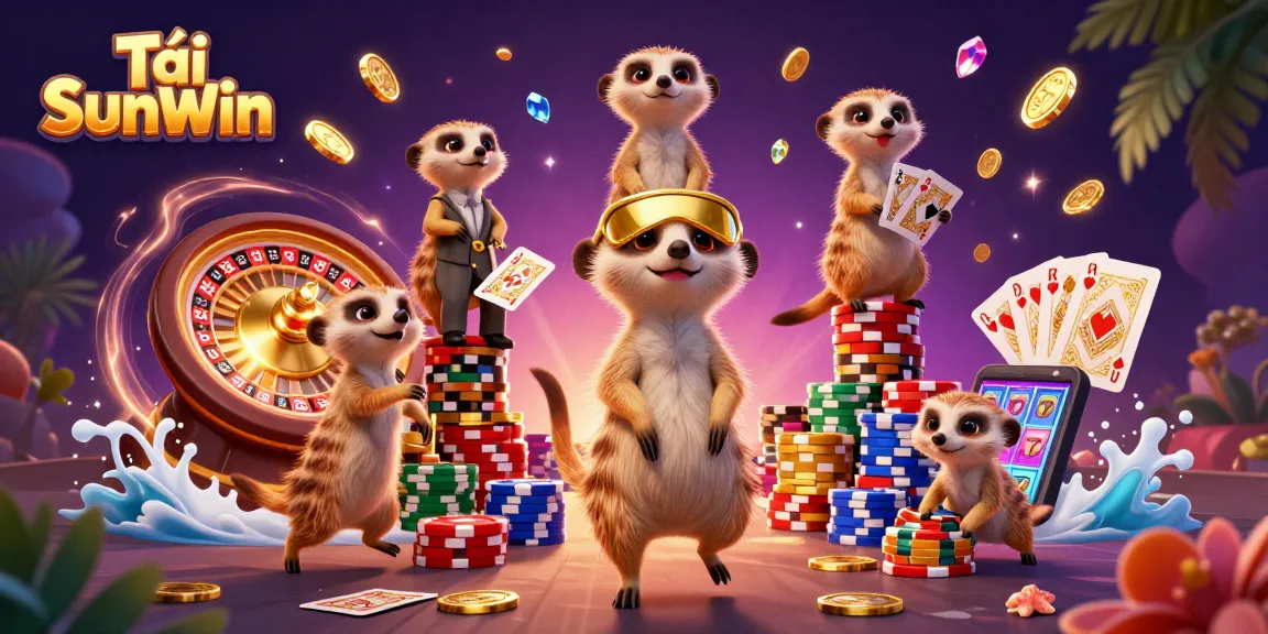 Enhance your gaming by Tải SunWin with vivid 3D meerkats orchestrating a vibrant casino scene.