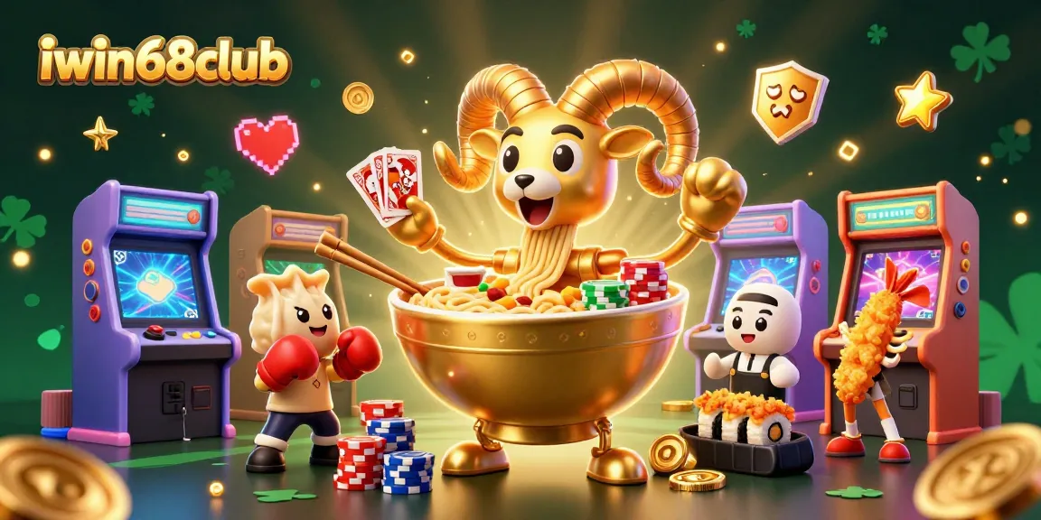 Join the fun at iwin68club with vibrant gaming elements and dynamic characters in an exciting 3D casino scene.