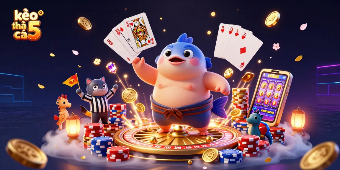 Bet on kèo nhà cái 5 with dynamic casino-themed characters and game elements in a vibrant underwater scene.