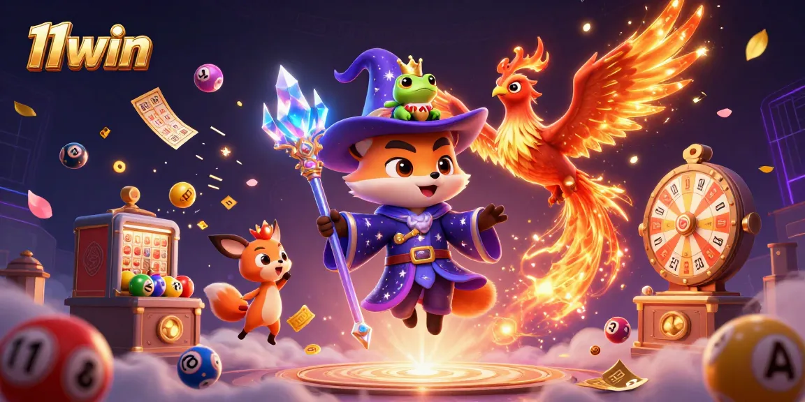 Enjoy the excitement of 11win gaming with a vibrant 3D casino illustration featuring magical elements and dynamic games.