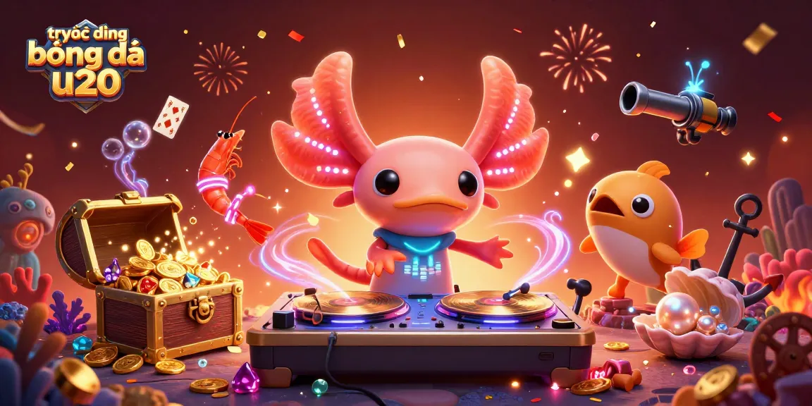 Engage in trực tiếp bóng đá u20 with colorful 3D characters and dynamic casino elements in an aquatic scene.
